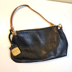 Valentina Black Pebbled Leather Bag with Tan Strap